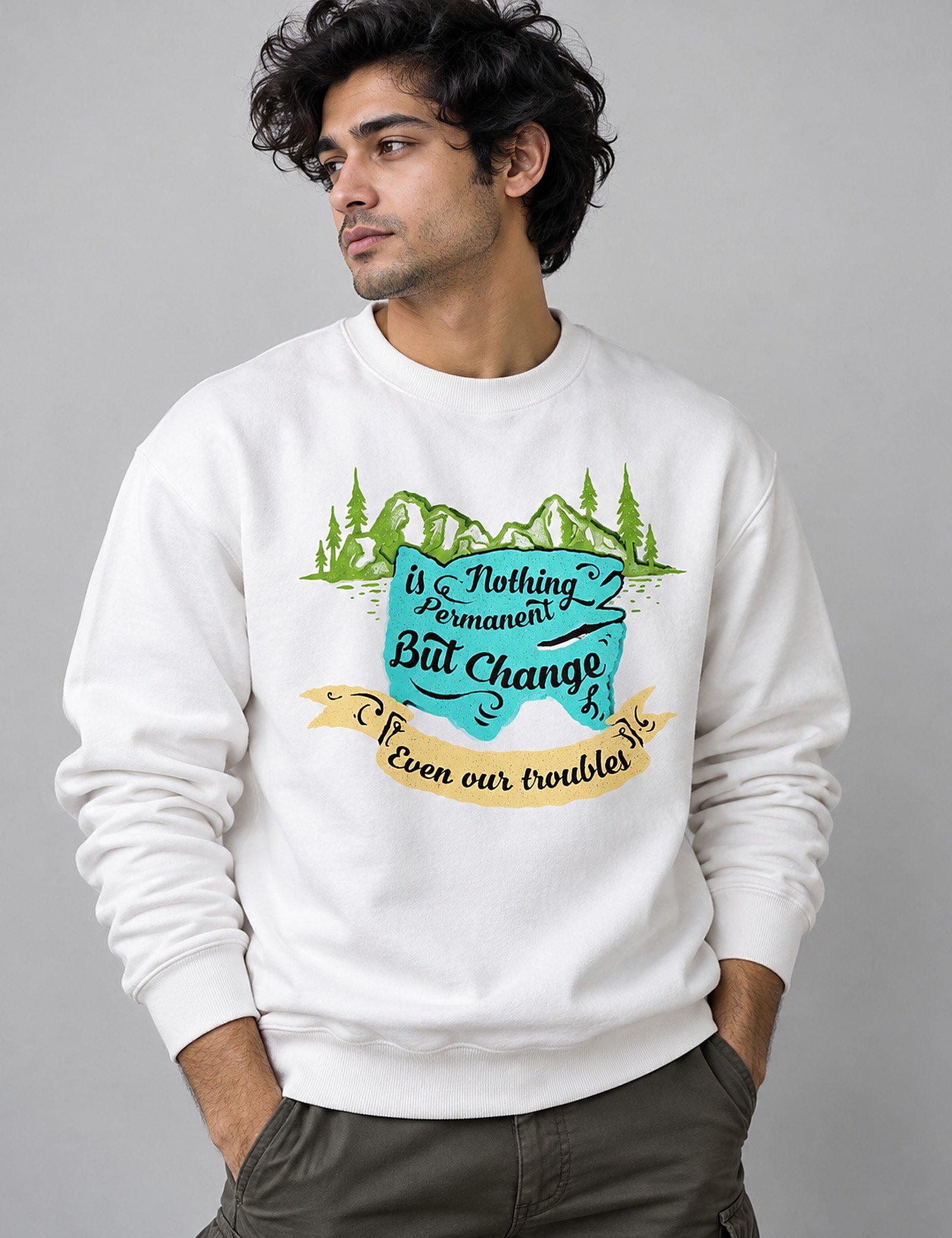 Nothing Is Permanent crew sweatshirt in white